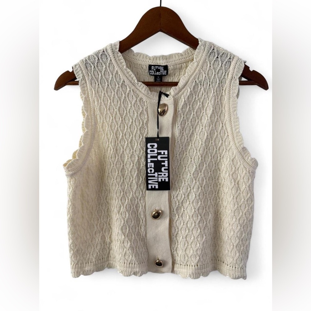 Future Collective Cream Knit Button Front Vest